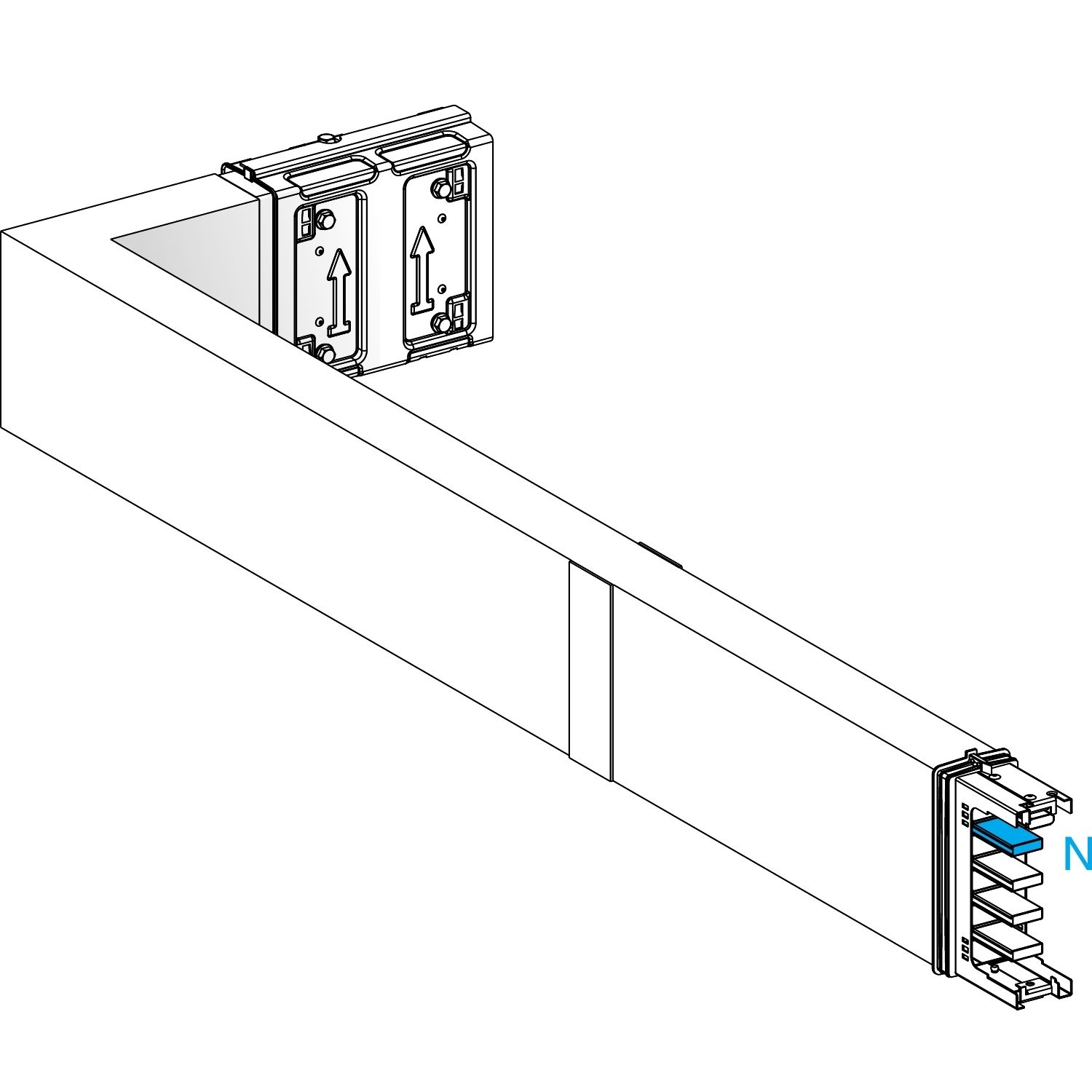 Picture of Elbow, Canalis KSA400, aluminium, 400A, side B made to measure with fire barrier, turns left, 3L+N+PE, white RAL9001