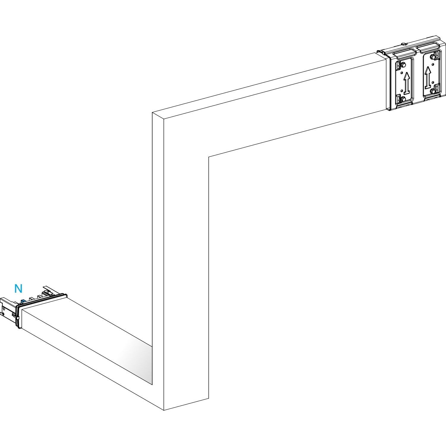 Picture of Multiple, Canalis KSA400, aluminium, 400A, all sides made to measure, downward then turns right, 3L+N+PE, white RAL9001