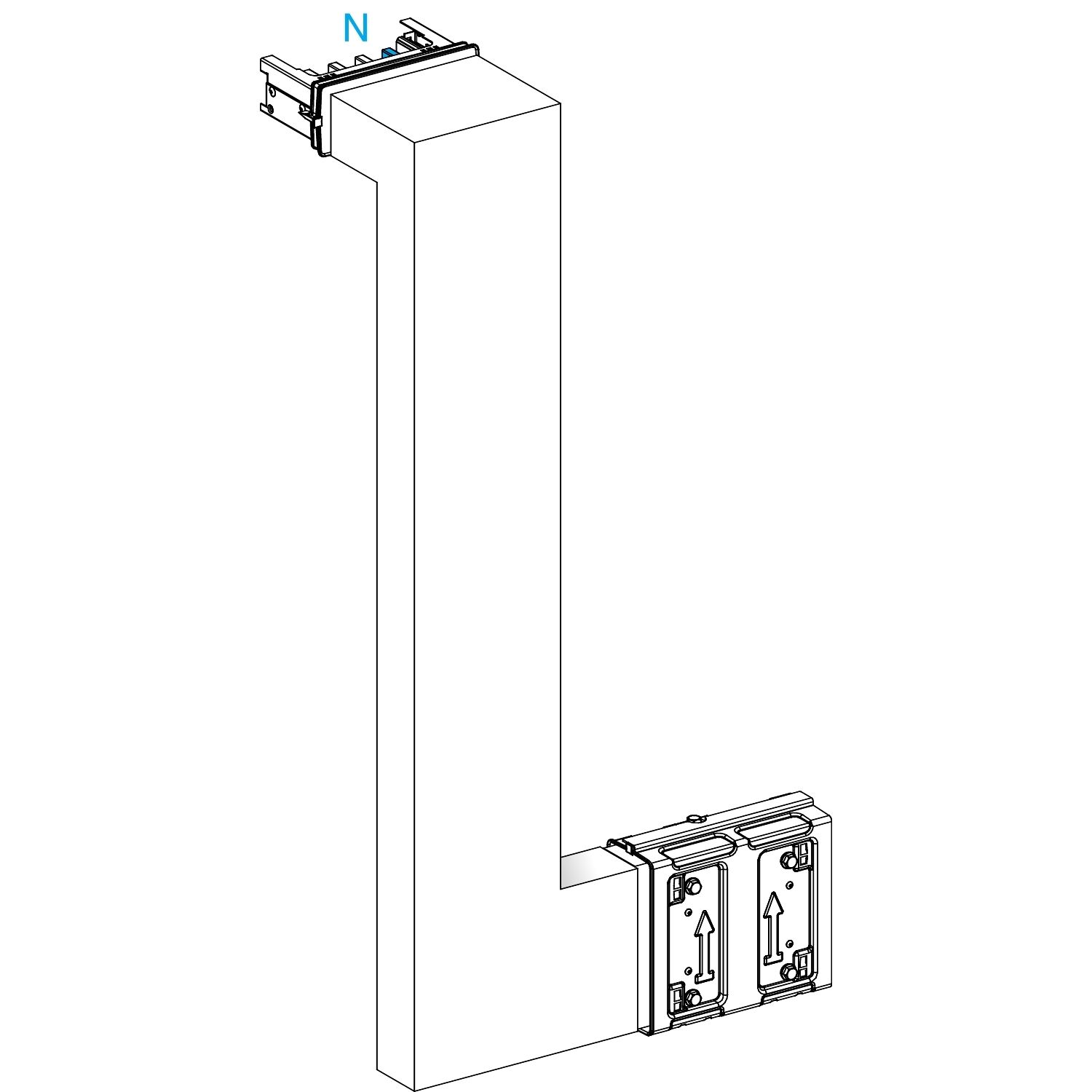 Picture of Multiple, Canalis KSA400, aluminium, 400A, side B made to measure, upward then turns right, 3L+N+PE, white RAL9001