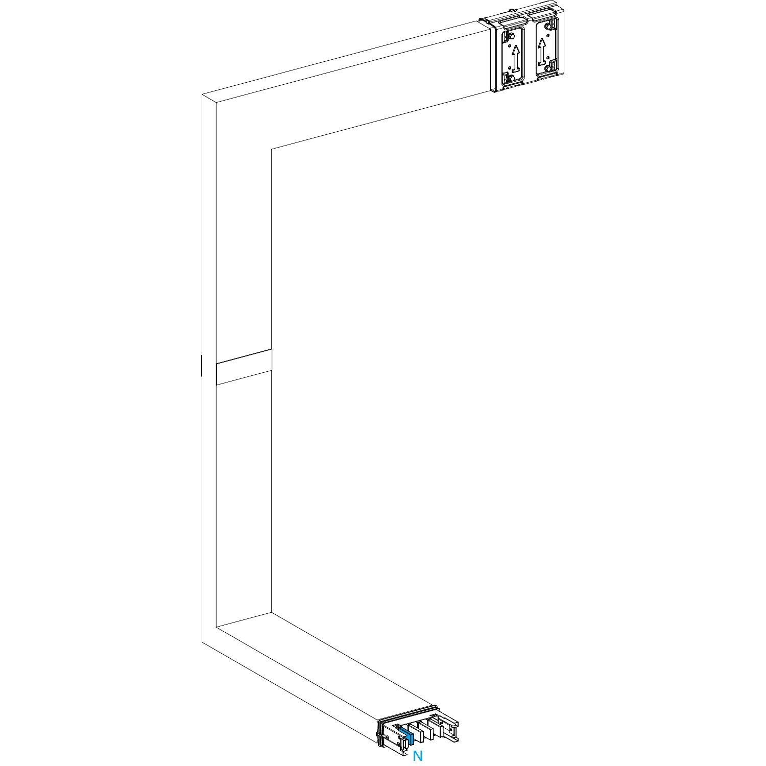 Picture of Multiple, Canalis KSA400, aluminium, 400A, all sides made to measure, 1 fire barrier, downward then turns left, RAL9001