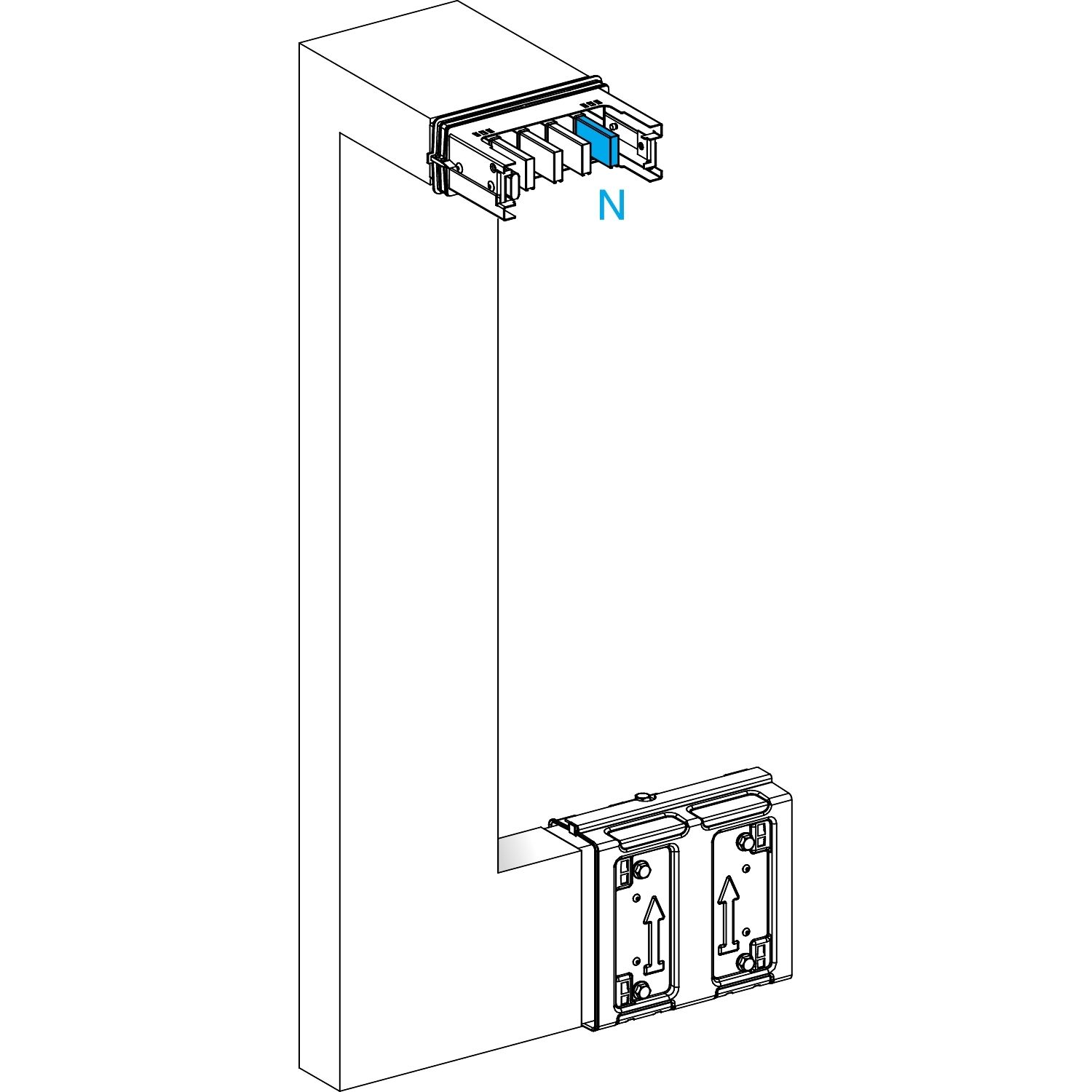 Picture of Multiple, Canalis KSA400, aluminium, 400A, side B made to measure, upward then turns left, 3L+N+PE, white RAL9001