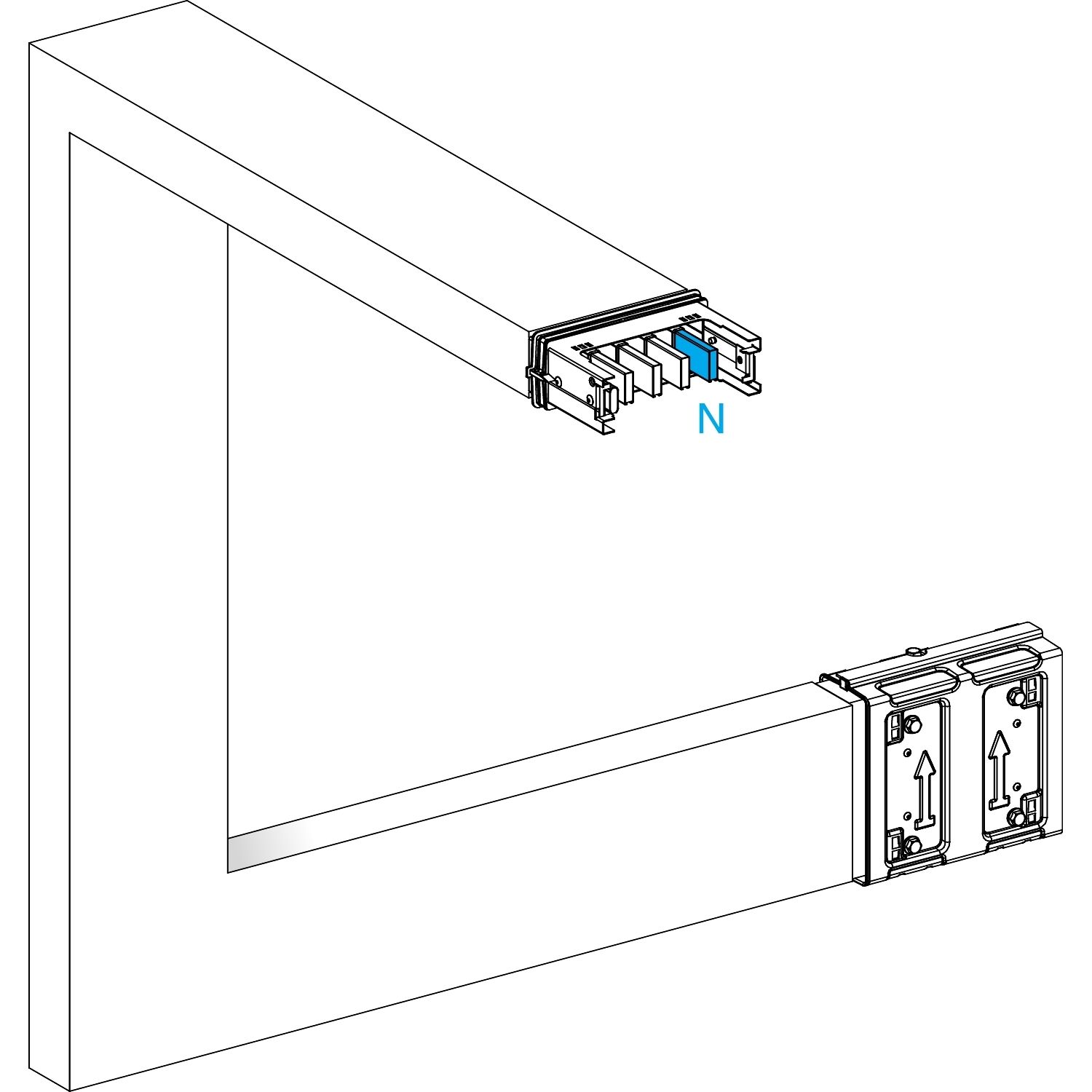 Picture of Multiple, Canalis KSA400, aluminium, 400A, all sides made to measure, upward then turns left, 3L+N+PE, white RAL9001