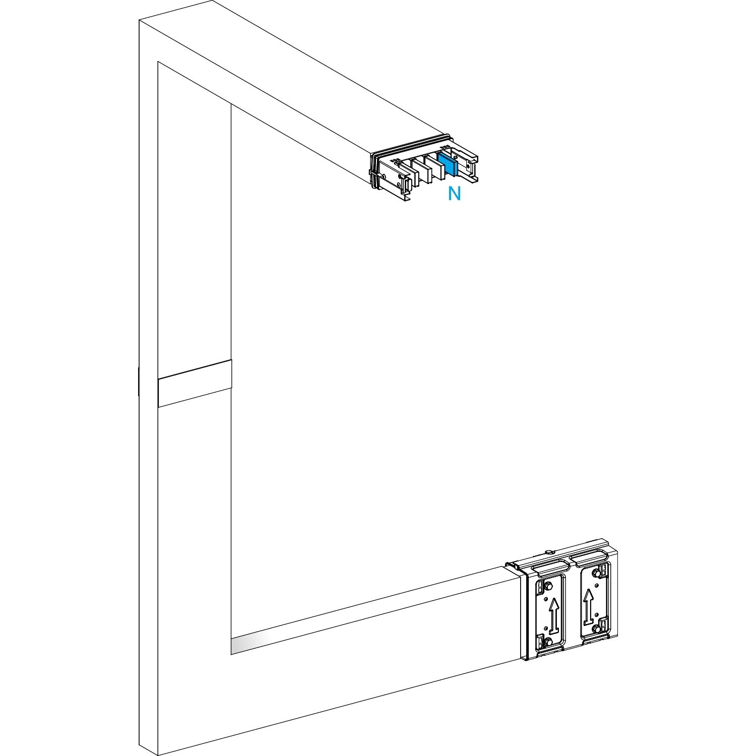 Picture of Multiple, Canalis KSA400, aluminium, 400A, all sides made to measure, 1 fire barrier, upward then turns left, RAL9001