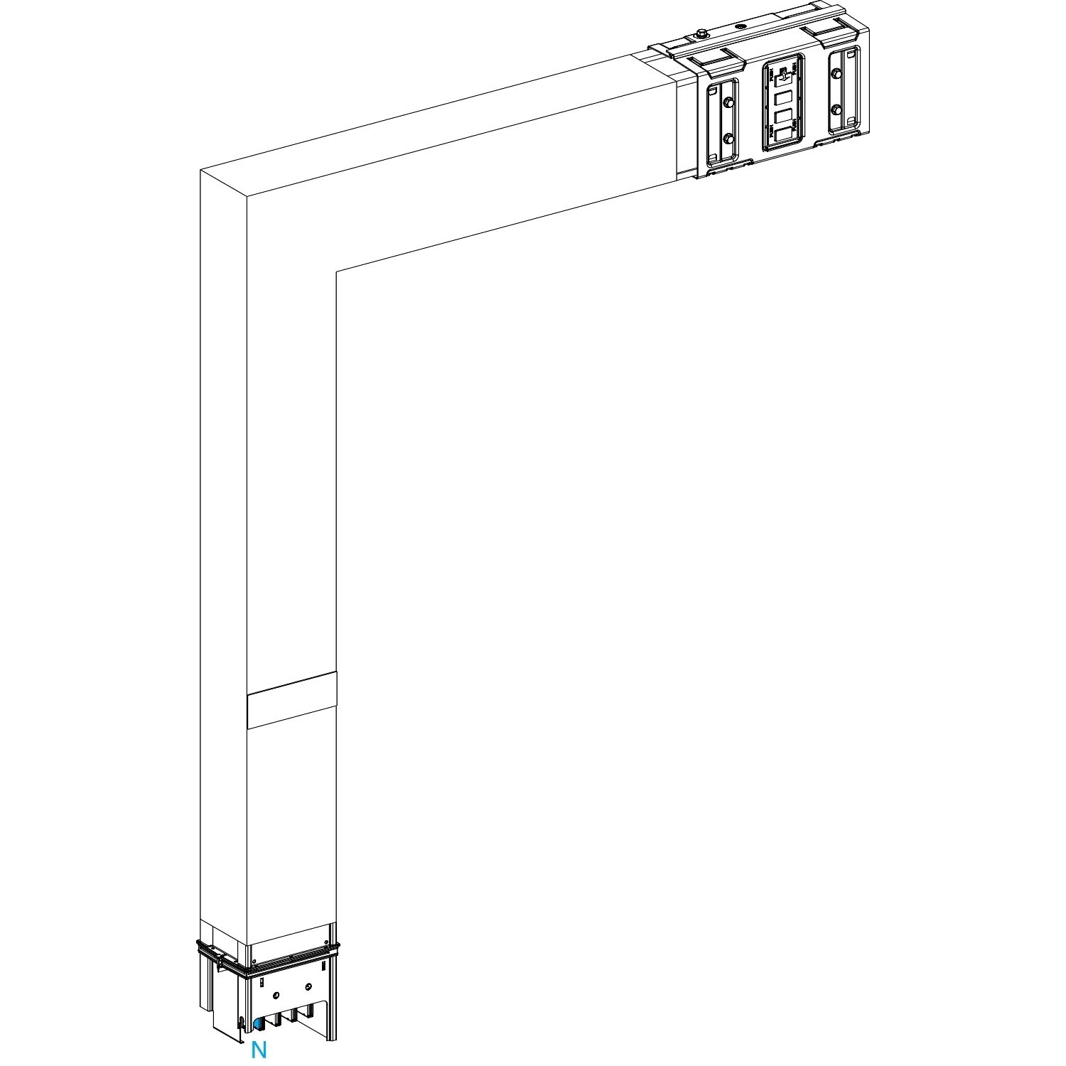 Picture of Elbow, Canalis KSA630, aluminium, 500/630A, sides A/B made to measure, 1 fire barrier, to go downward, 3L+N+PE, RAL9001