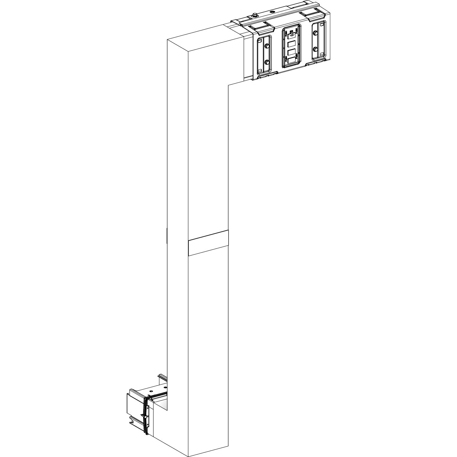 Picture of Multiple, Canalis KSA630, aluminium, 500/630A, side B made to measure, fire barrier, downward then turns right, RAL9001