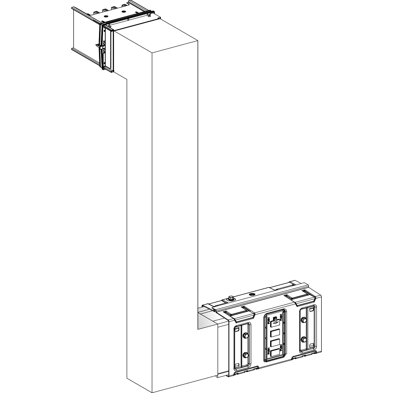 Picture of Multiple, Canalis KSA630, aluminium, 500/630A, side B made to measure, upward then turns right, 3L+N+PE, white RAL9001