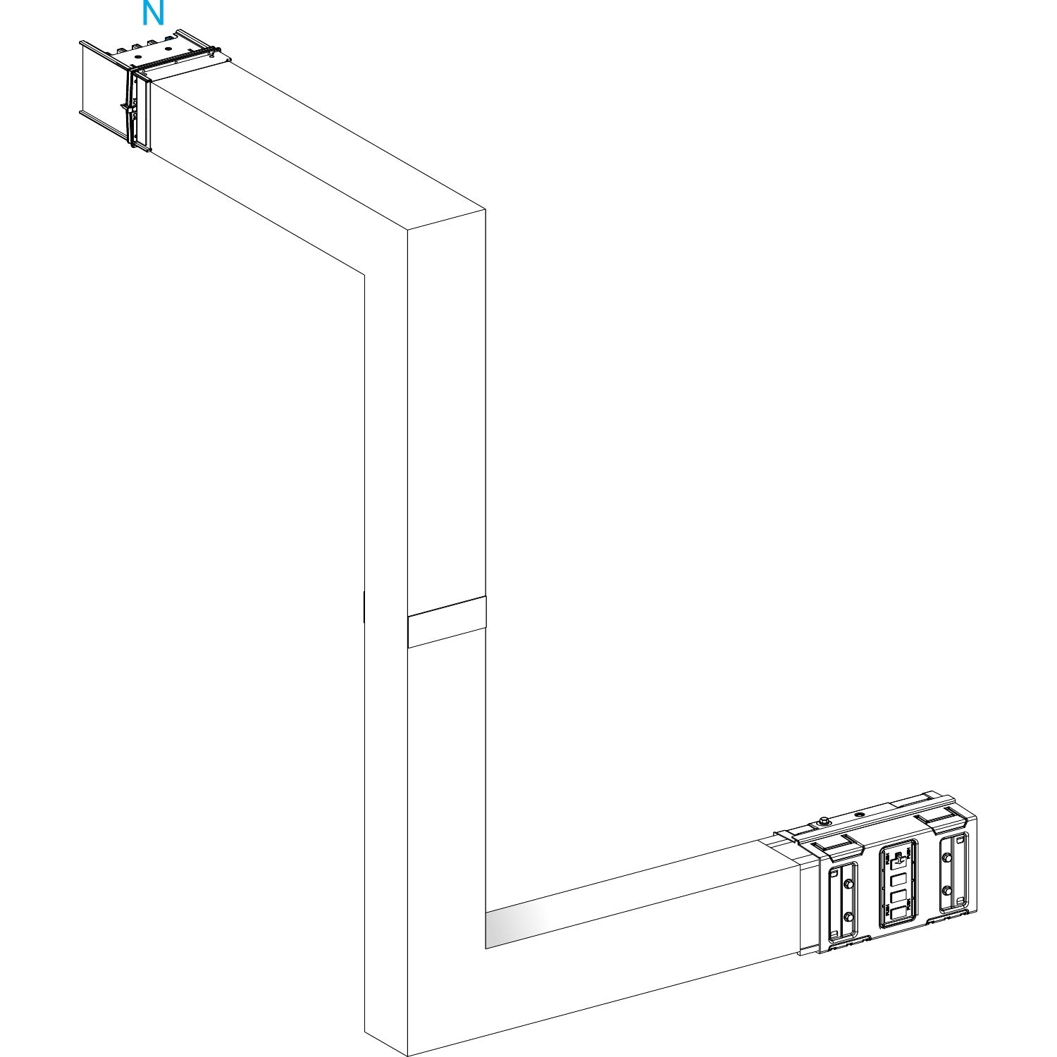 Picture of Multiple, Canalis KSA630, Alu, 500/630A, all sides made to measure, 1 fire barrier, upward then turns right, RAL9001