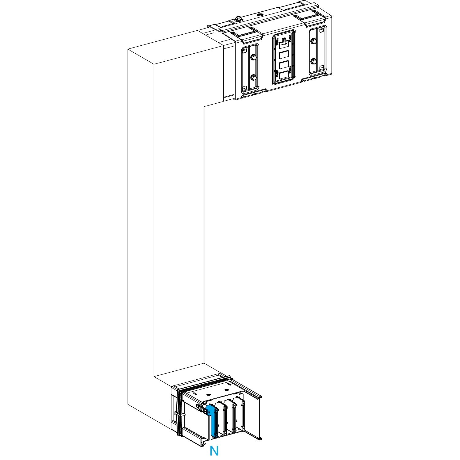 Picture of Multiple, Canalis KSA630, aluminium, 500/630A, side B made to measure, downward then turns left, 3L+N+PE, white RAL9001