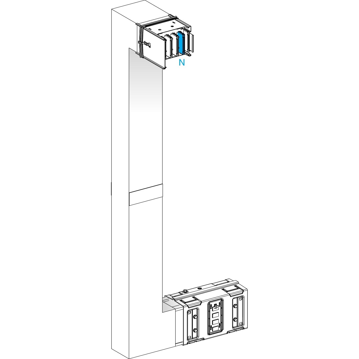Picture of Multiple, Canalis KSA630, aluminium, 500/630A, side B made to measure with fire barrier, upward then turns left, RAL9001