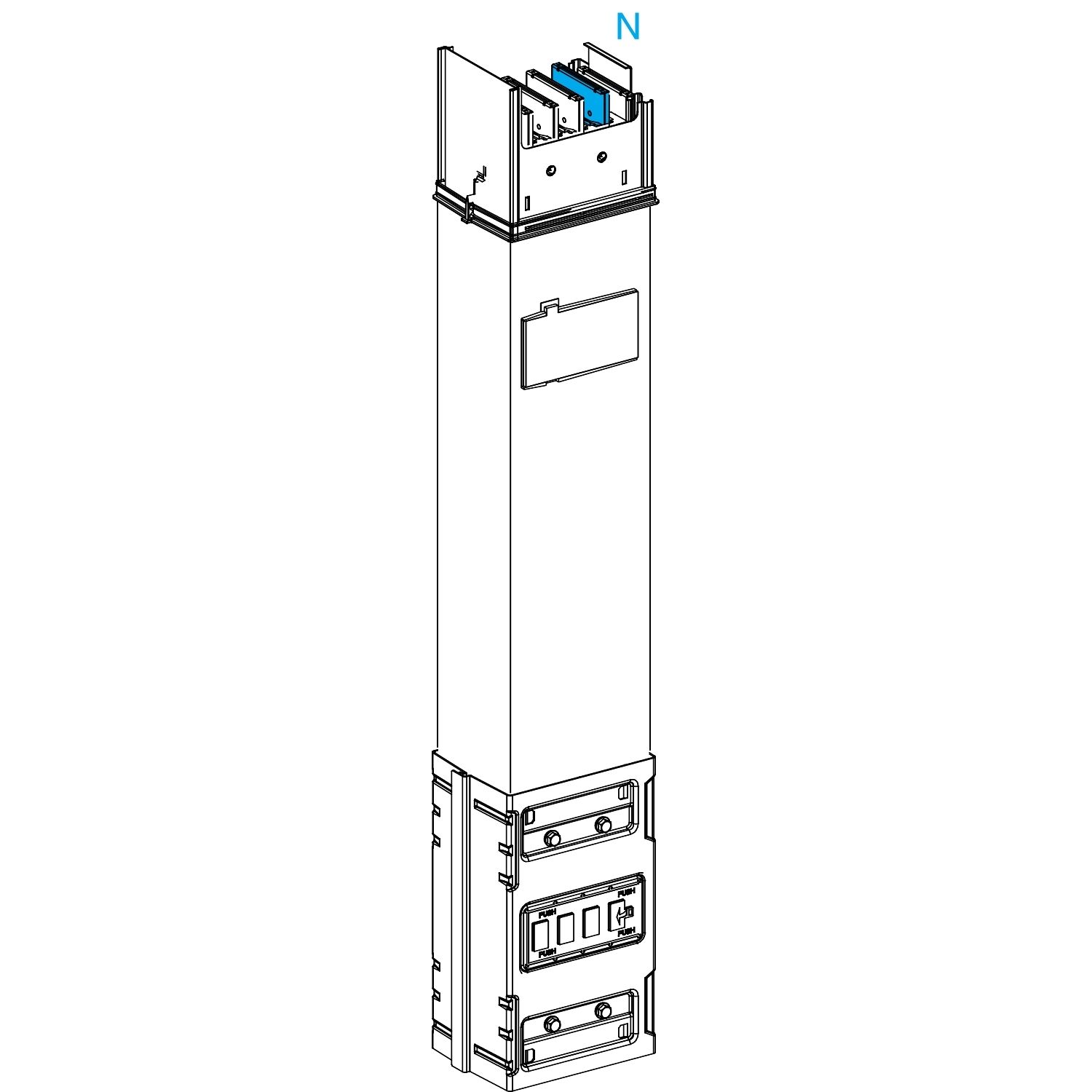 Picture of Vertical distribution length, Canalis KSA630, aluminium, 500/630A, fixed length 0.8m, 1 outlet, 3L+N+PE, white RAL9001
