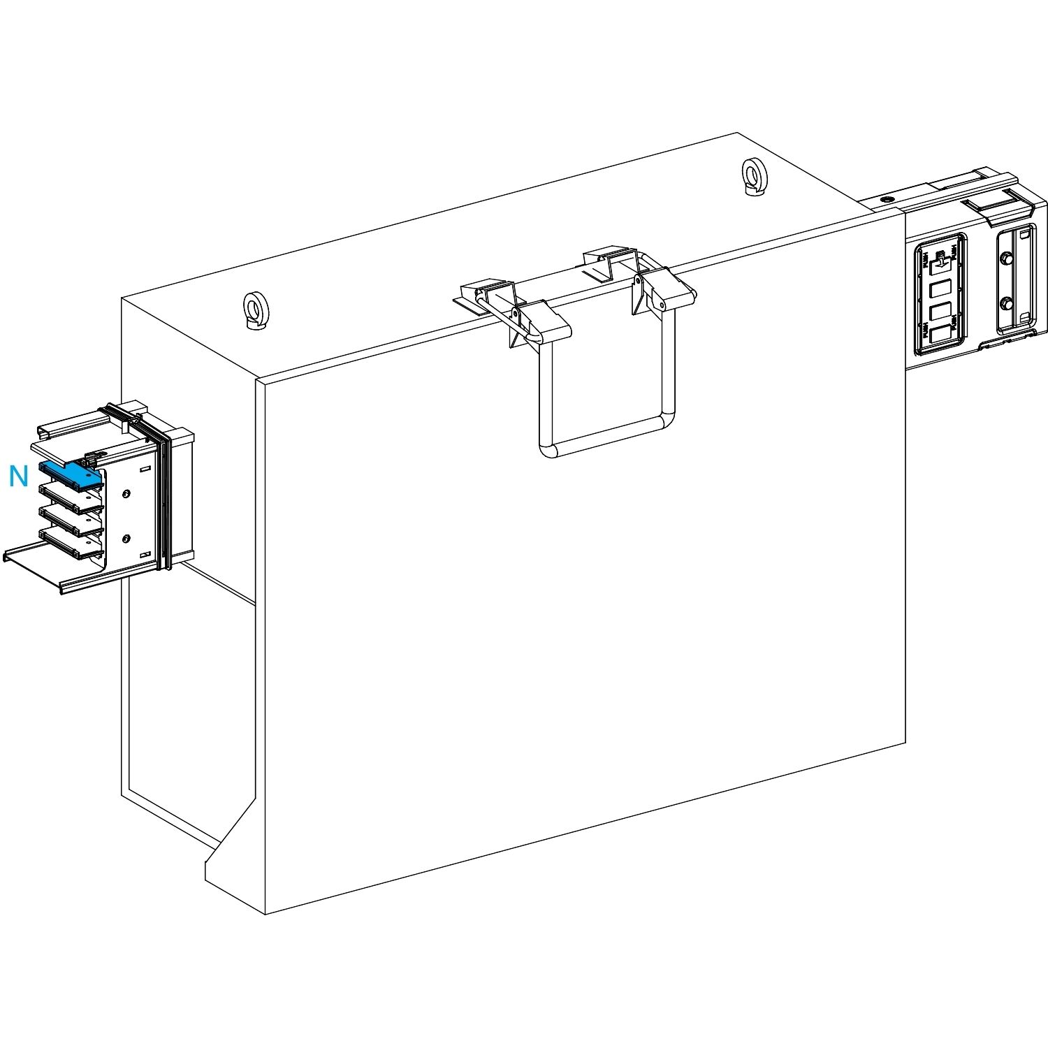 Picture of Tap off unit, Canalis KS 500A to 1000A, with fuse holder, 630A, blade size 3 fuses not supplied, 3L+PEN, IP55, RAL9001