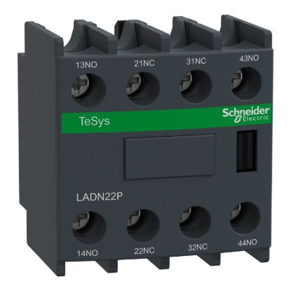 Picture of Auxiliary contact block, TeSys Deca, 2NO+2NC, front mounting, screw clamp terminals, EN 50012