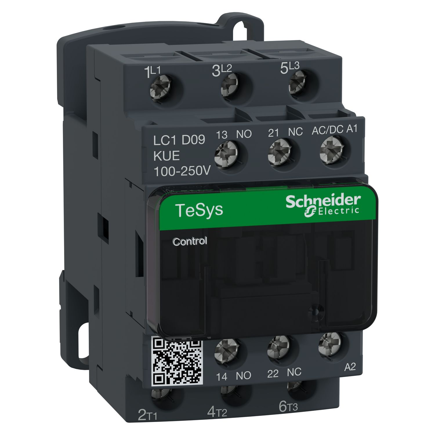 Picture of Contactor, TeSys D, TeSys Deca, 3P(3 NO), AC-3/AC-3e, 0 to 440V, 9A, 100 to 250VAC/DC coil