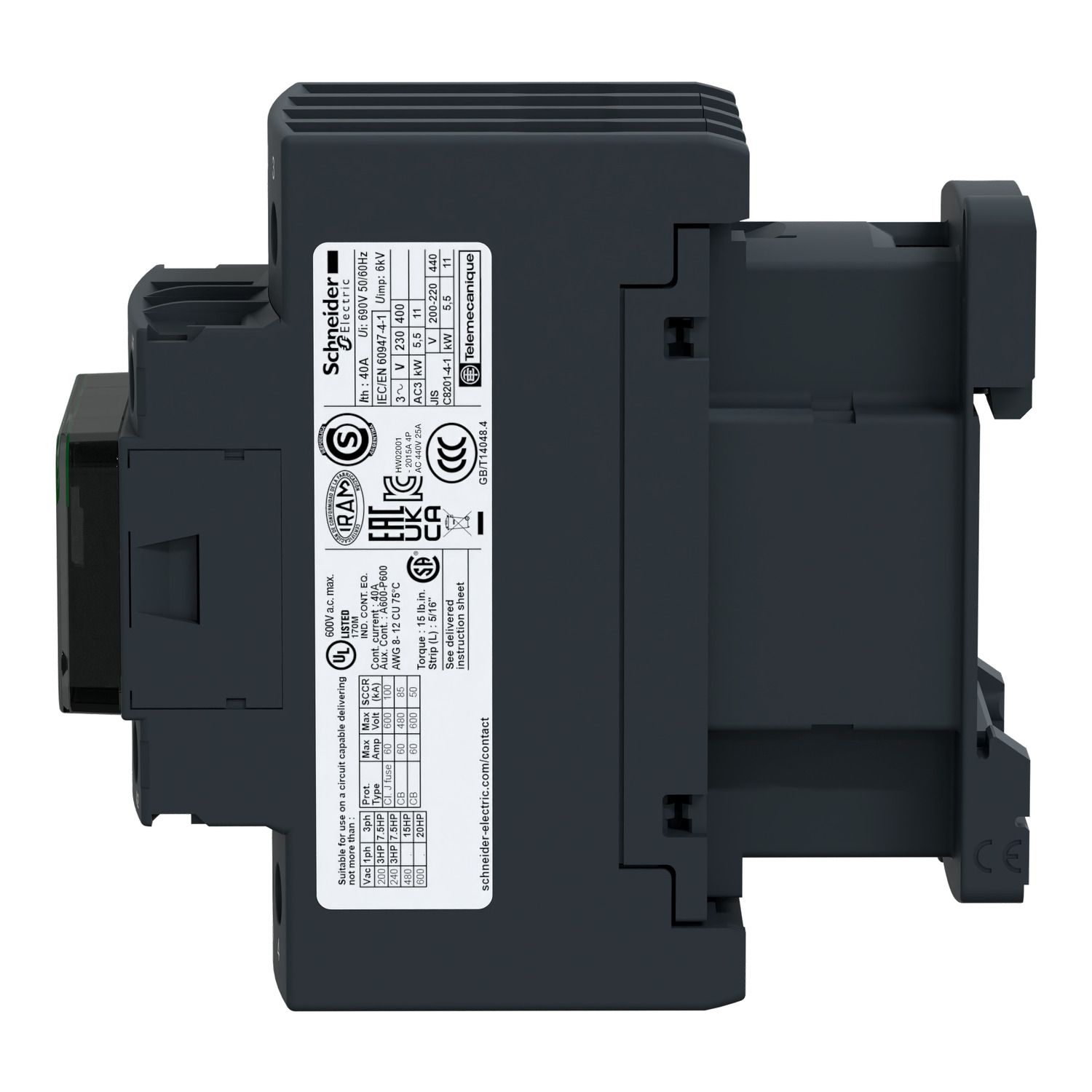 Picture of Contactor, TeSys Deca, 4P(2NO+2NC), AC-1, <=440V, 40A, 48VDC coil, screw clamp terminal