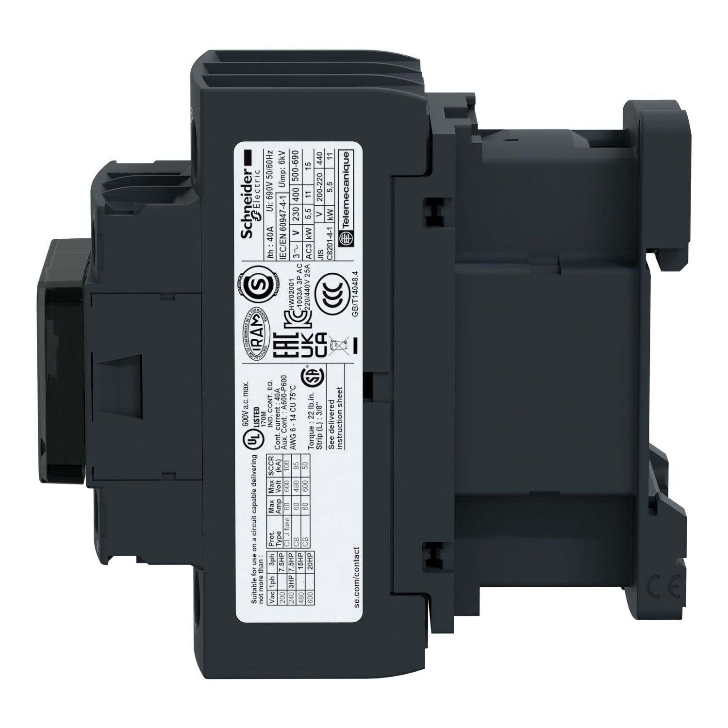 Picture of Contactor, TeSys D, TeSys Deca, 3P(3 NO), AC-3/AC-3e, 0 to 440V, 32A, 48-130VAC/DC coil