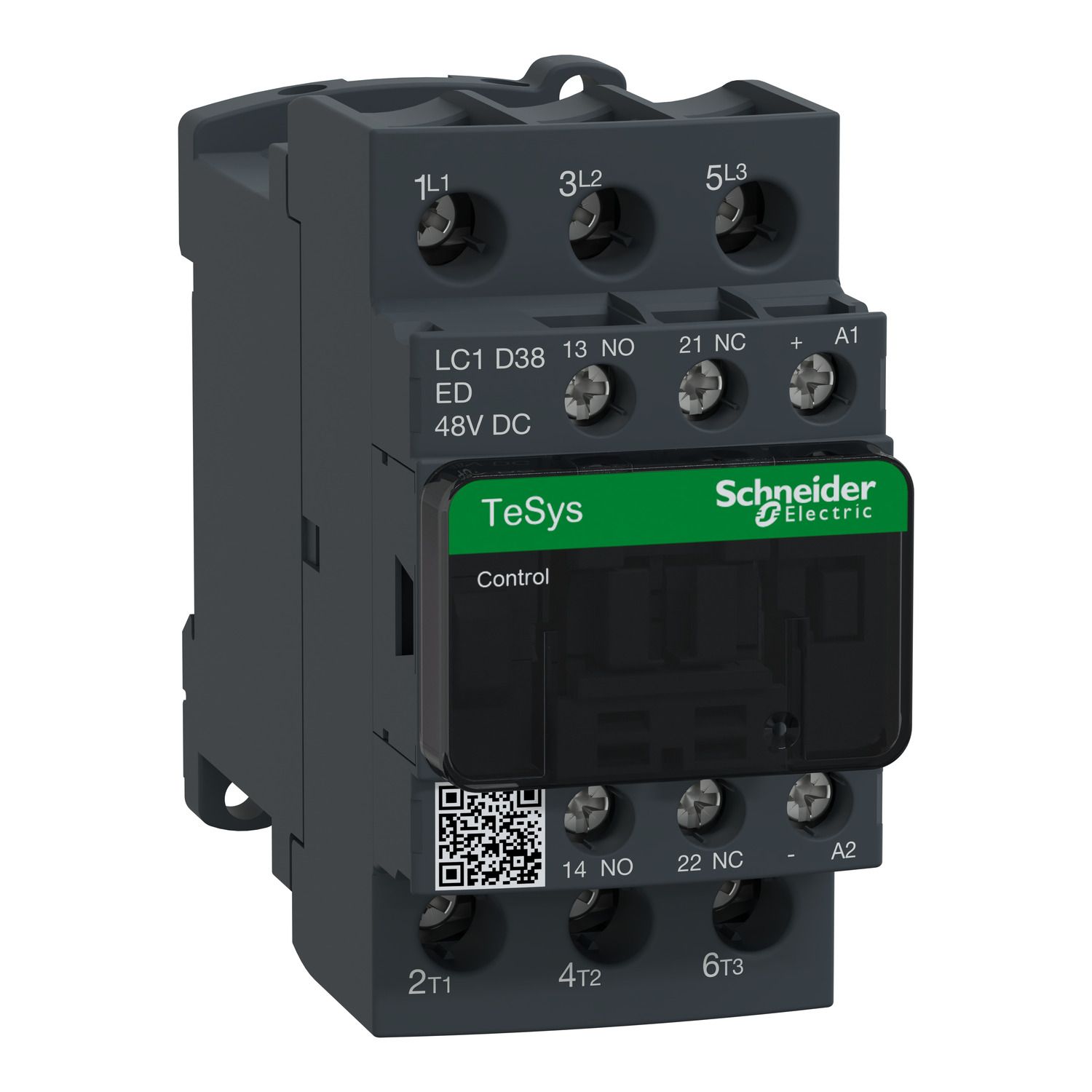 Picture of Contactor, TeSys D, TeSys Deca, 3P(3 NO), AC-3/AC-3e, 0 to 440V, 38A, 48VDC standard coil