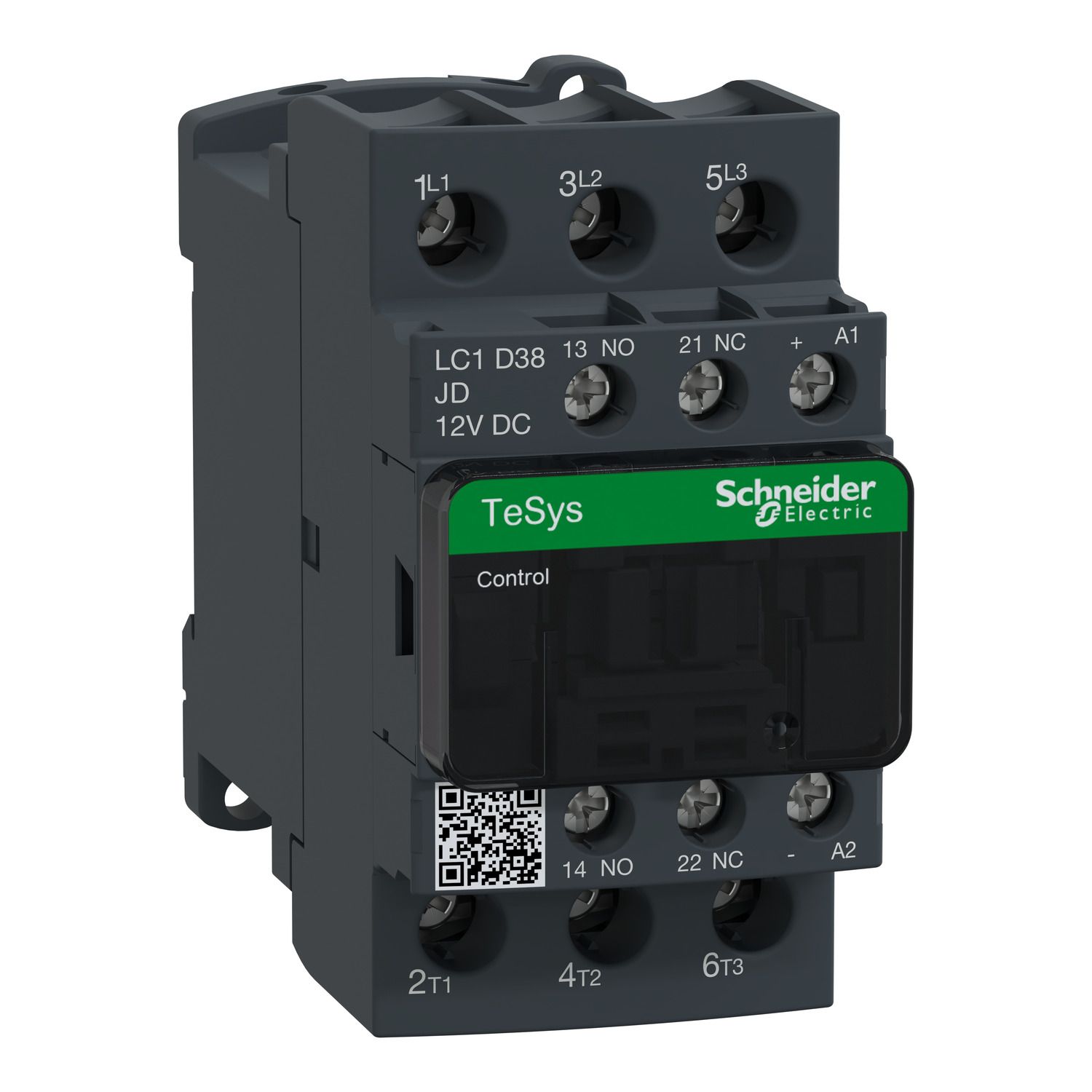 Picture of Contactor, TeSys D, TeSys Deca, 3P(3 NO), AC-3/AC-3e, 0 to 440V, 38A, 12VDC standard coil