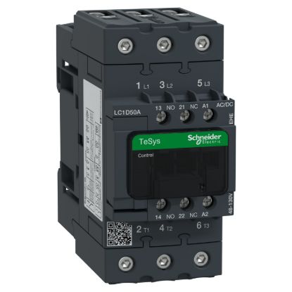 Picture of Contactor, TeSys D, TeSys Deca, 3P(3 NO), AC-3/AC-3e, 0 to 440V, 50A, 48 to 130VAC/DC coil, EverLink