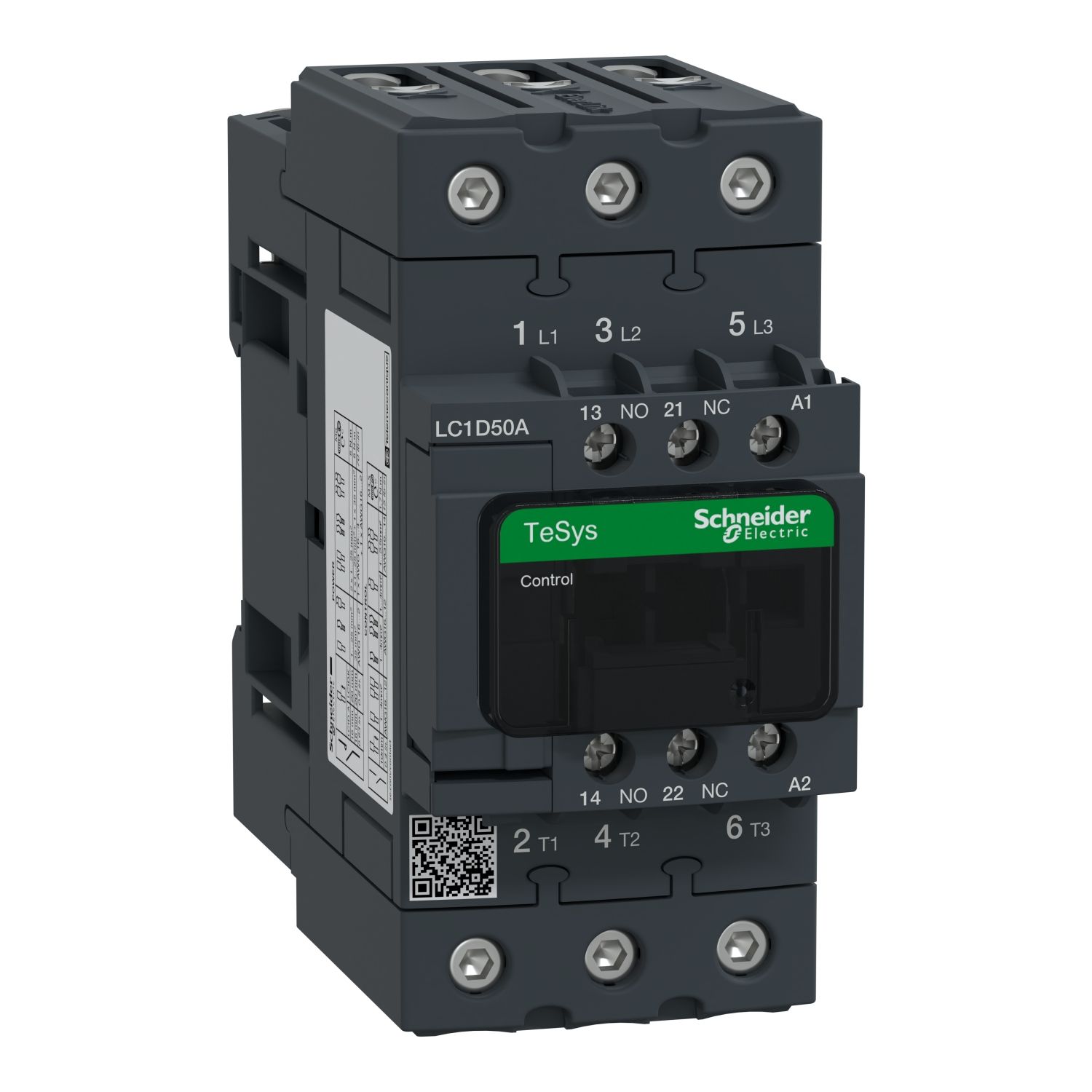 Picture of Contactor, TeSys D, TeSys Deca, 3P(3 NO), AC-3/AC-3e, 0 to 440V, 50A, 100VAC 50/60Hz coil