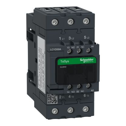 Picture of Contactor, TeSys D, TeSys Deca, 3P(3 NO), AC-3/AC-3e, 0 to 440V, 50A, 200VAC 50/60Hz coil