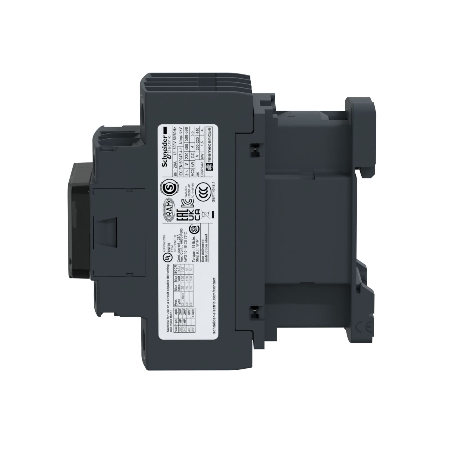 Picture of Contactor, TeSys D, TeSys Deca, 4P(4 NO), AC-1, 0 to 440V, 20A, 220VAC 50/60Hz coil