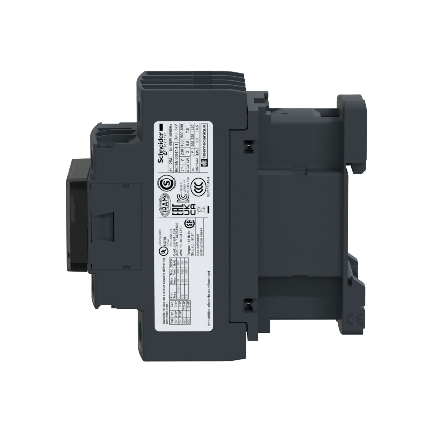 Picture of Contactor, TeSys D, TeSys Deca, 4P(4 NO), AC-1, 0 to 440V, 25A, 24VAC 50/60Hz coil