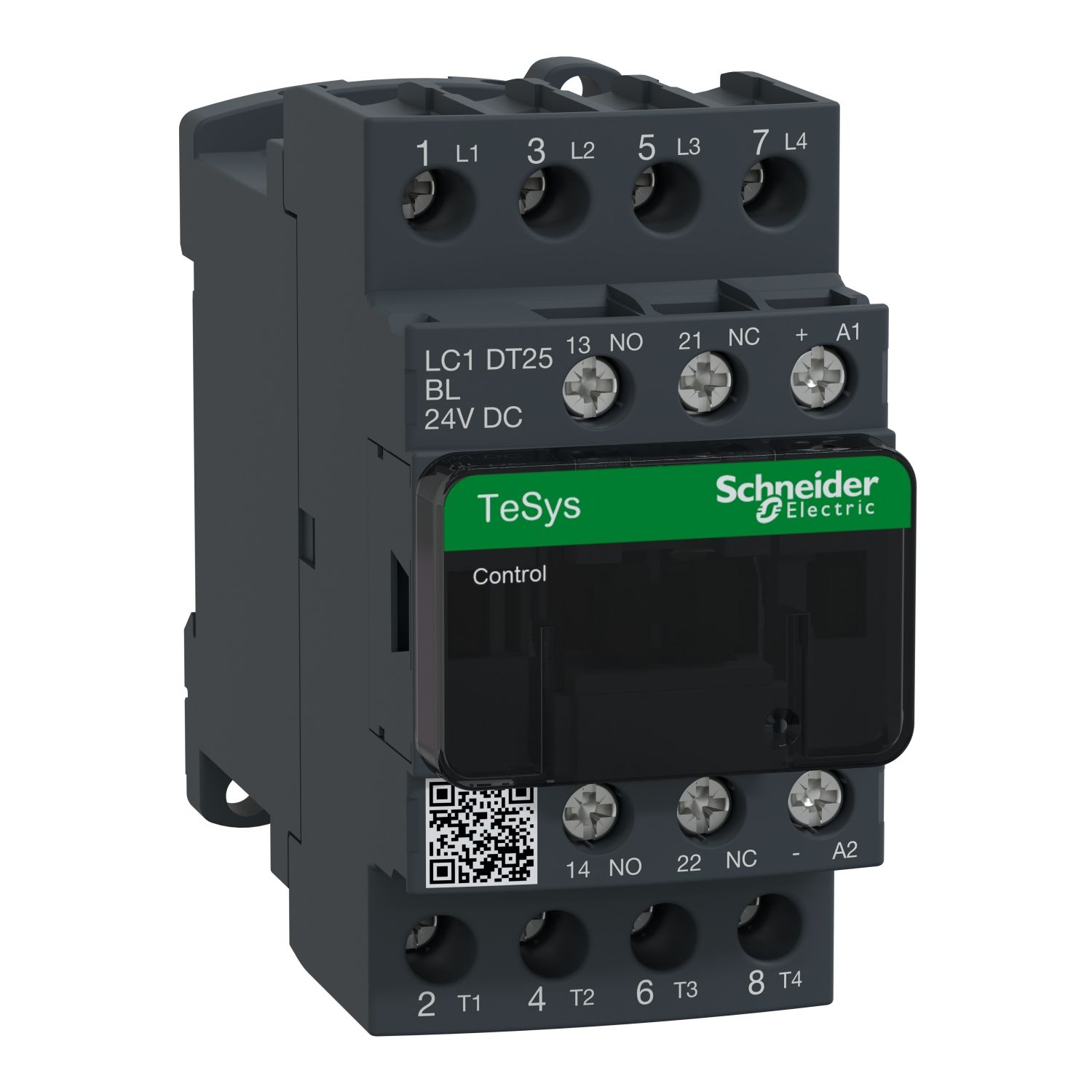 Picture of Contactor, TeSys D, TeSys Deca, 4P(4 NO), AC-1, 0 to 440V, 25A, 24VDC low cons coil
