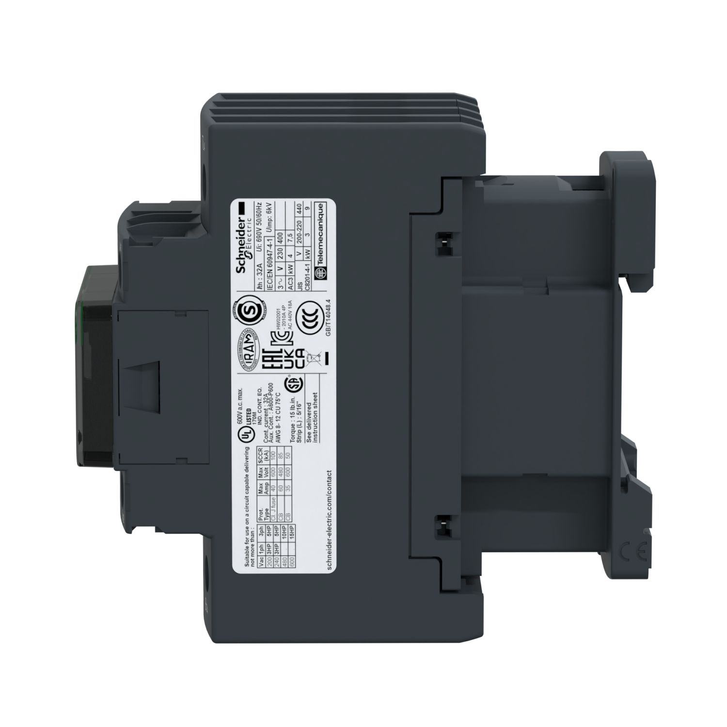 Picture of Contactor, TeSys D, TeSys Deca, 4P(4 NO), AC-1, <= 440V, 32A, 220V AC 50/60Hz coil, screw terminal