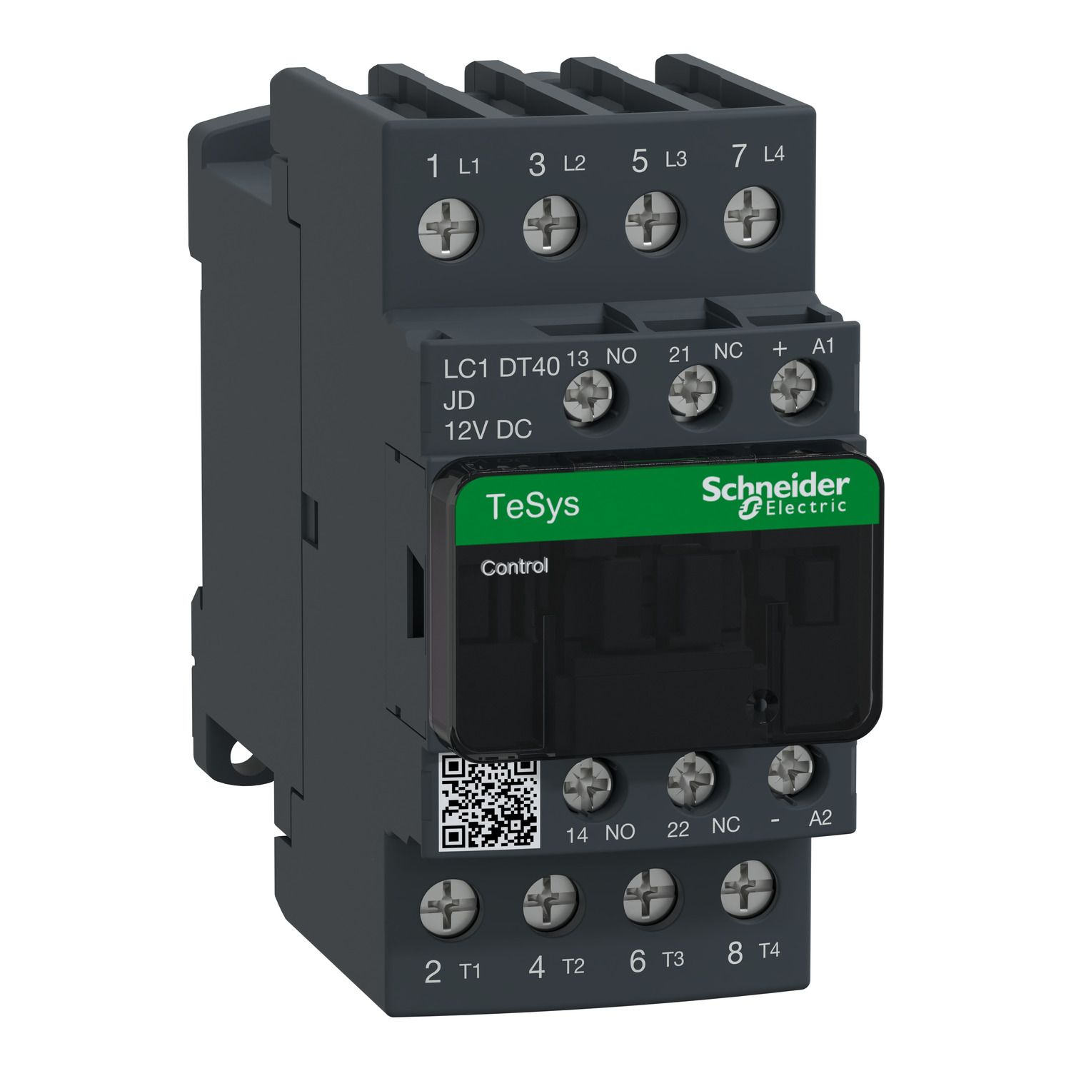Picture of Contactor, TeSys D, TeSys Deca, 4P(4 NO), AC-1, 0 to 440V, 40A, 12VDC standard coil
