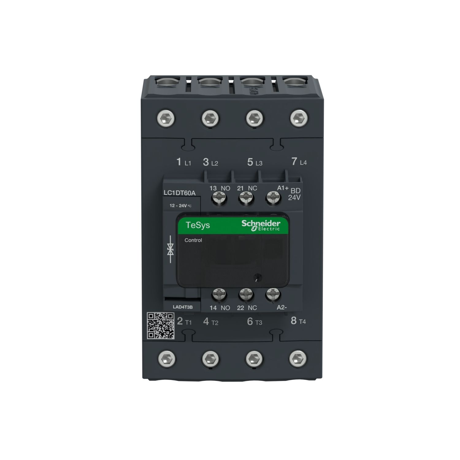 Picture of Contactor, TeSys D, TeSys Deca, 4P(4 NO), AC-1, 0 to 440V, 60A, 24VDC standard coil