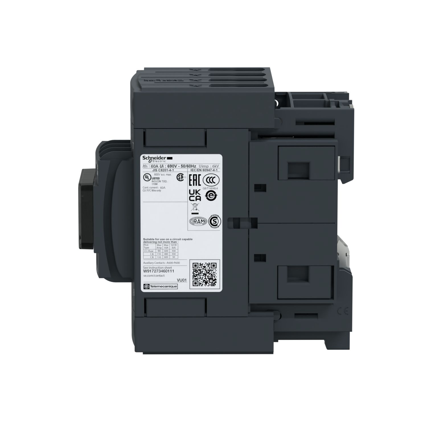 Picture of Contactor, TeSys D, TeSys Deca, 4P(4 NO), AC-1, 0 to 440V, 60A, 120VAC 60Hz coil