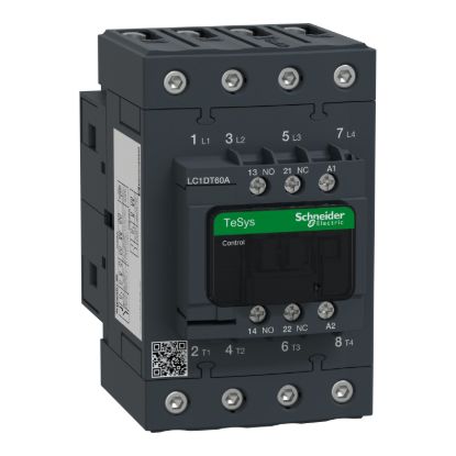 Picture of Contactor, TeSys D, TeSys Deca, 4P(4 NO), AC-1, 0 to 440V, 60A, 400VAC 50/60Hz coil