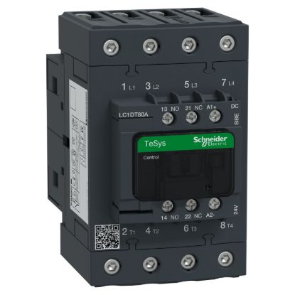 Picture of Contactor, TeSys Deca, 4P(4NO), AC-1, <=440V, 80A, 24V DC coil, EverLink BTR screws