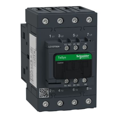 Picture of Contactor, TeSys D, TeSys Deca, 4P(4 NO), AC-1, 0 to 440V, 80A, 220V AC 50/60Hz coil