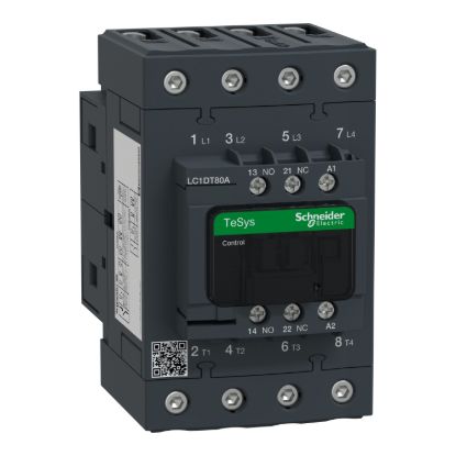 Picture of Contactor, TeSys D, TeSys Deca, 4P(4 NO), AC-1, 0 to 440V, 80A, 380V AC 50/60Hz coil