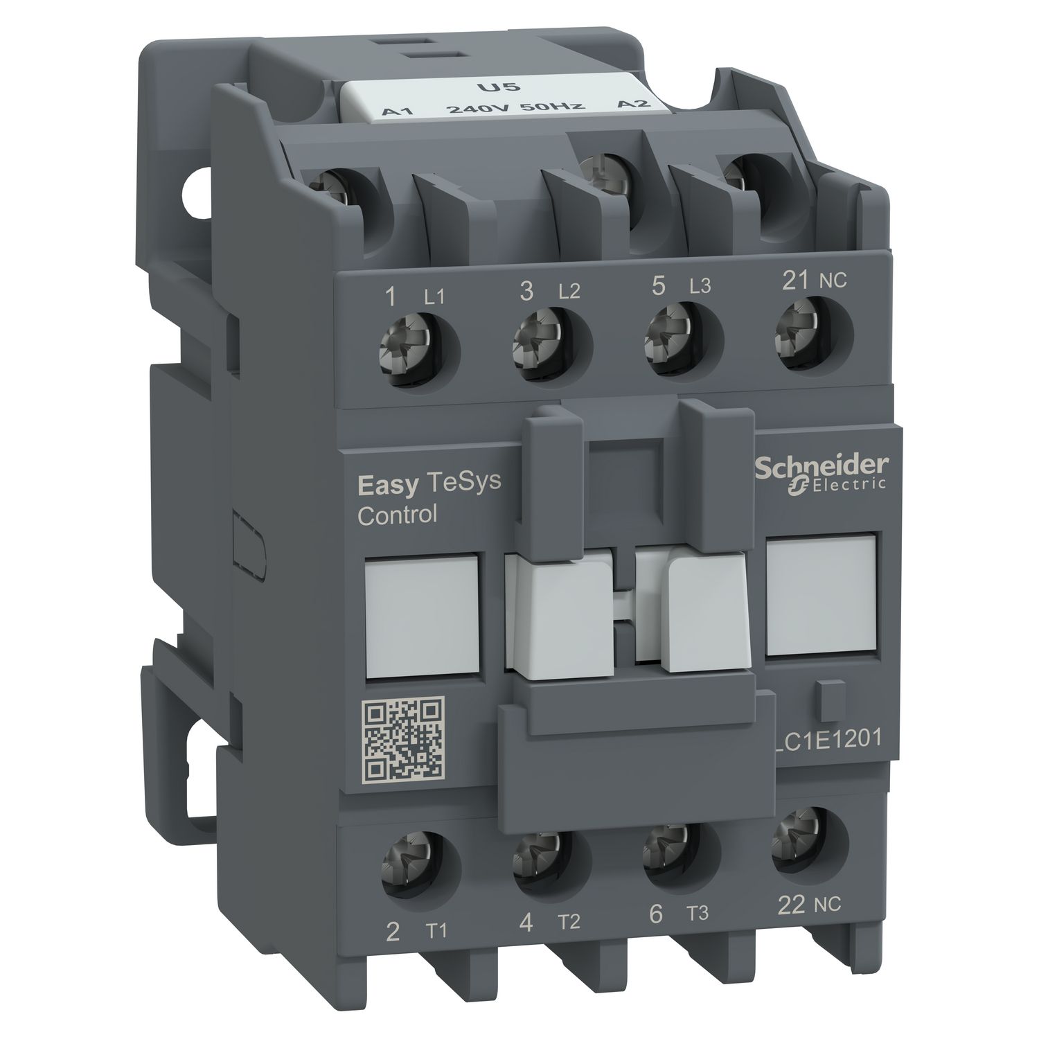 Picture of Contactor,Easy TeSys Control,LC1E,3P(3NO),AC-3,<=440V,12A,240V AC coil,50Hz,1NC auxiliary contact