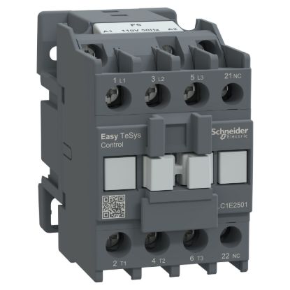 Picture of Contactor,Easy TeSys Control,LC1E,3P(3NO),AC-3,<=440V,25A,110V AC coil,50Hz,1NC auxiliary contact