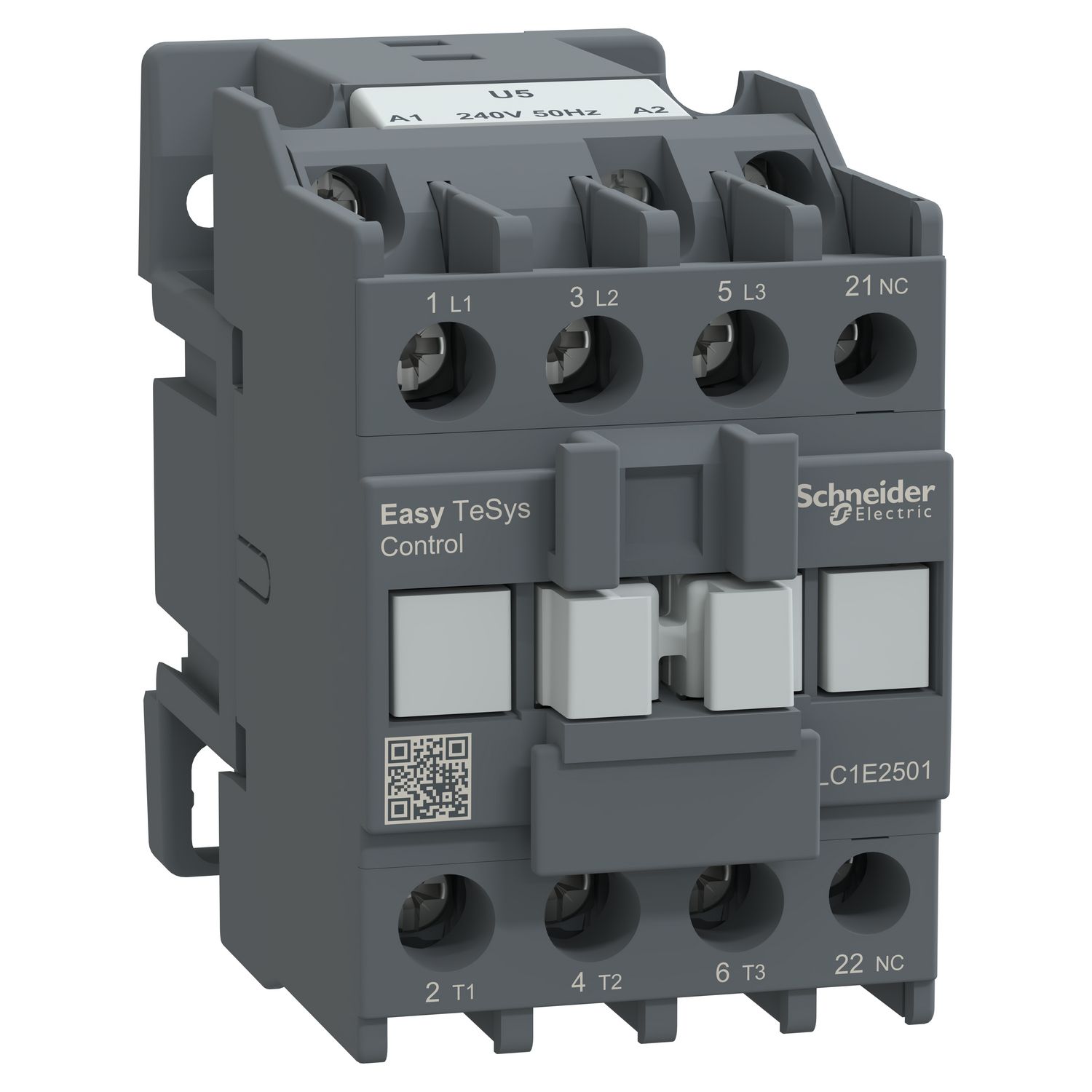 Picture of Contactor,Easy TeSys Control,LC1E,3P(3NO),AC-3,<=440V,25A,240V AC coil,50Hz,1NC auxiliary contact