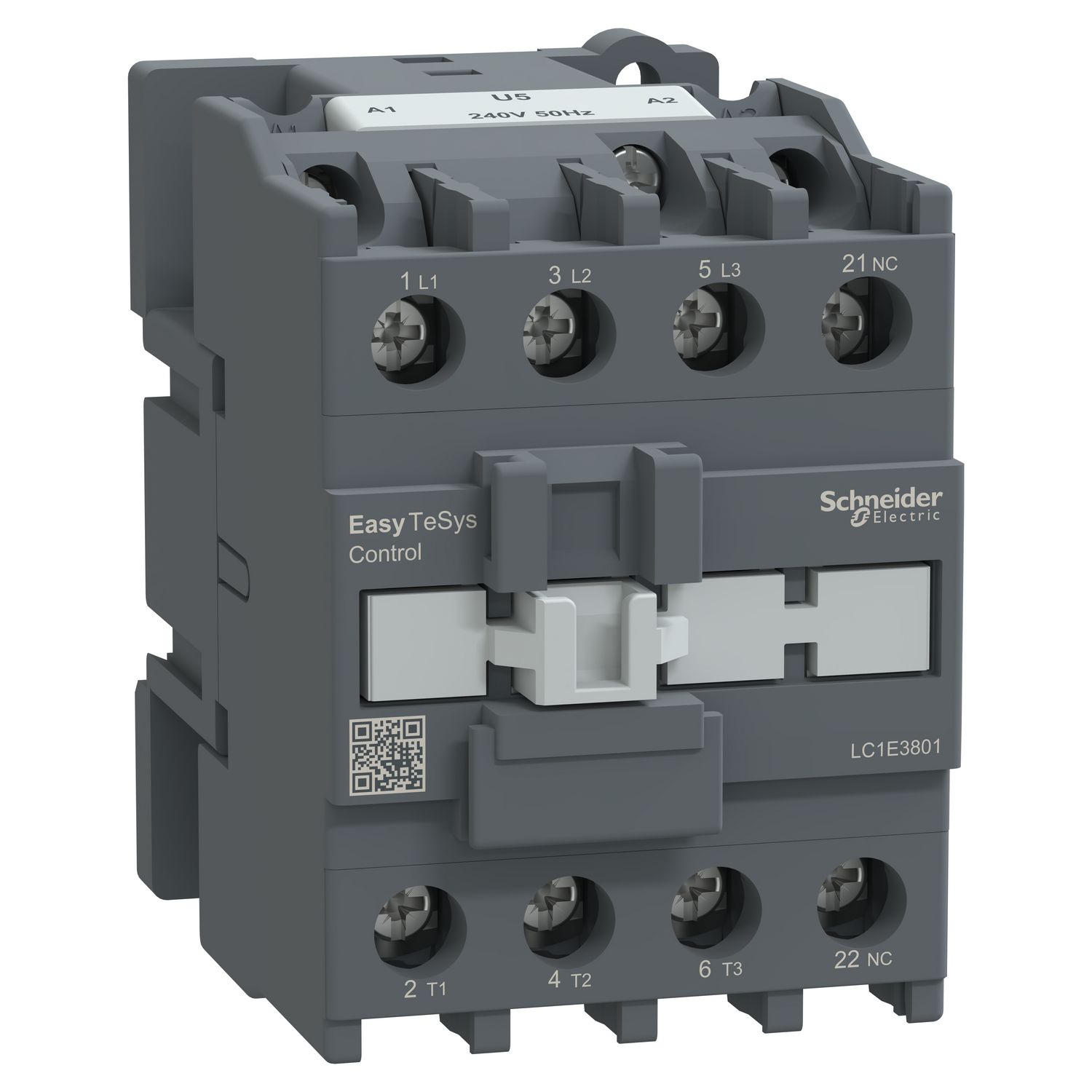 Picture of Contactor,Easy TeSys Control,LC1E,3P(3NO),AC-3,<=440V,38A,240V AC coil,50Hz,1NC auxiliary contact