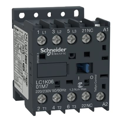 Picture of Contactor, TeSys K, 3P, AC-3/AC-3e,<=440V 16A, aux. 1NC, 48V AC coil