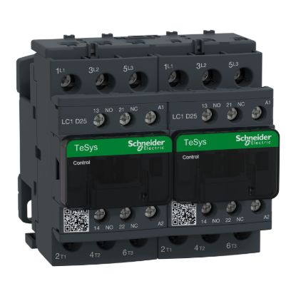 Picture of Reversing Contactor, TeSys Deca, 3P(3NO),AC-3, <=440V 25A,110V AC 50/60Hz coil, screw clamp terminals