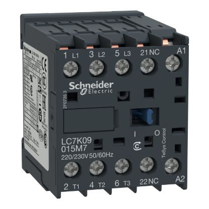 Picture of Contactor, TeSys K, 3P, AC-3/AC-3e,440V 9A, aux. 1NC, 220...230V AC coil,faston connectors