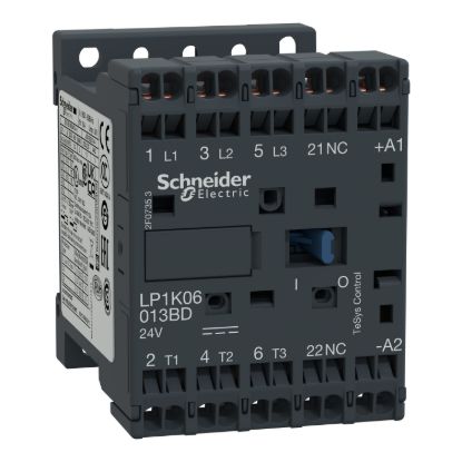 Picture of Contactor, TeSys K, 3P, AC-3/AC-3e, 440V, 9A, 1NC aux, 24V DC coil, spring terminals