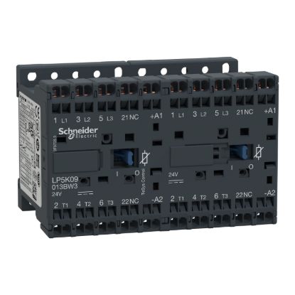 Picture of reversing Contactor, TeSys K, 3P, AC-3/AC-3e,440V 9A, 1NC, 24V DC low consumption coil,spring terminal