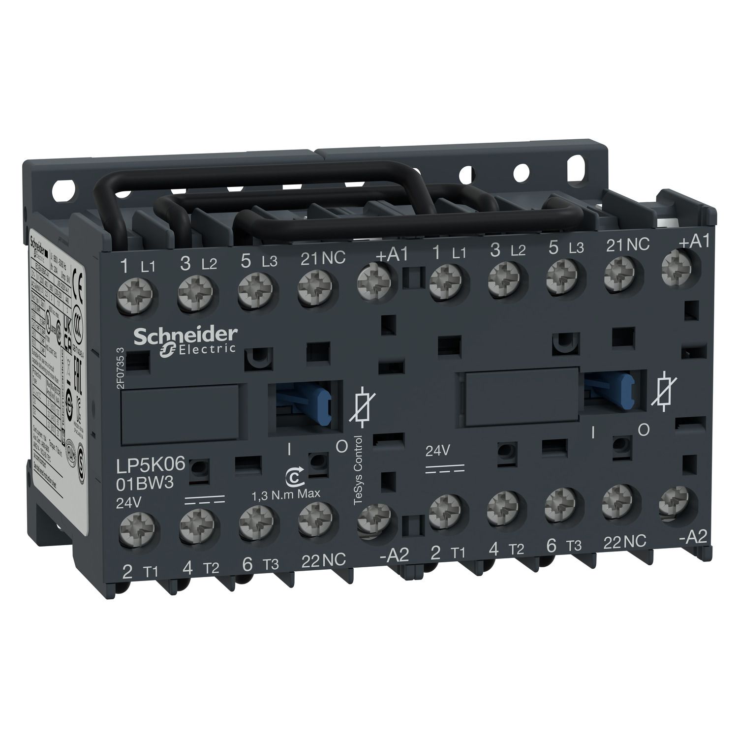 Picture of reversing Contactor, TeSys K, 3P, AC-3/AC-3e,440V 9A, 1NC, 24V DC low consumption coil