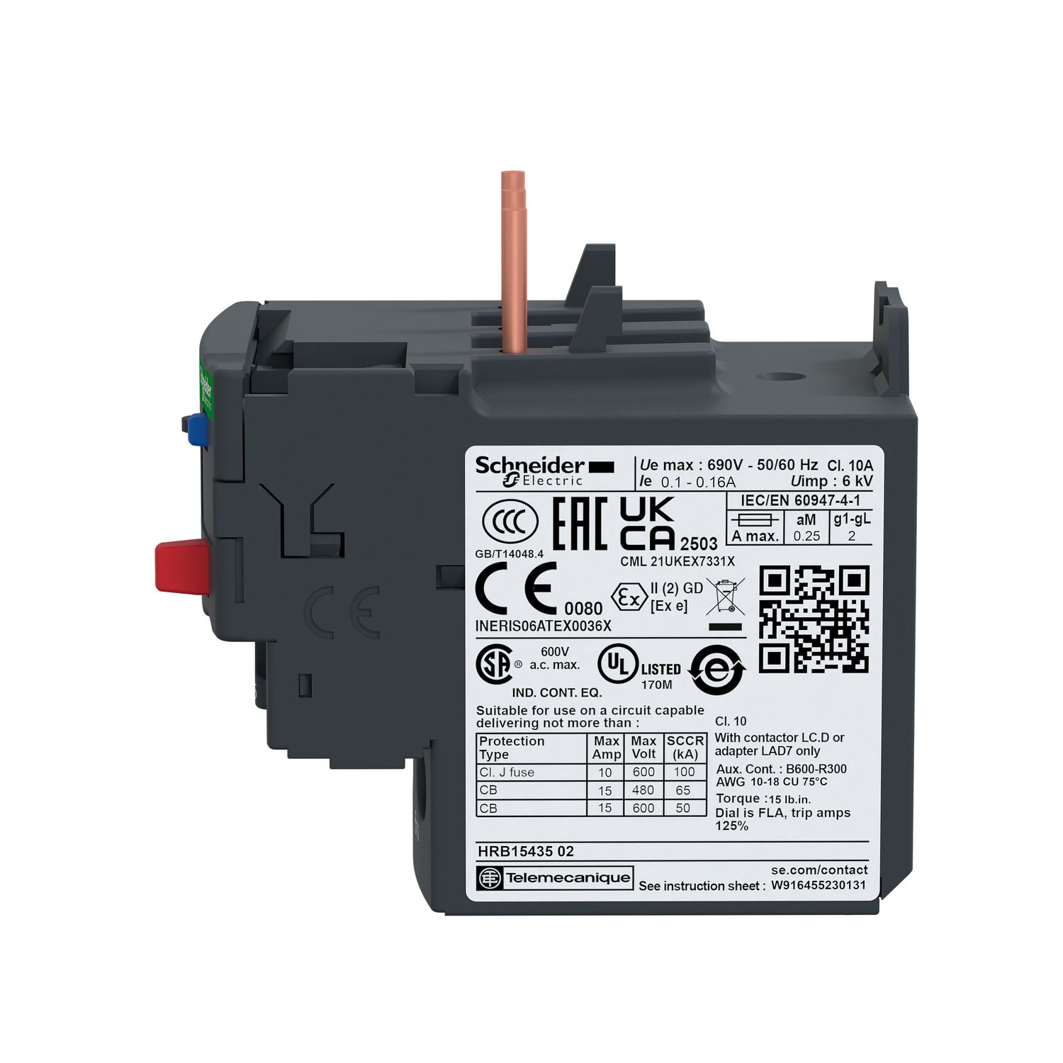 Picture of Thermal overload relay, TeSys LR.D, TeSys Deca, 690VAC, 0.25 to 0.4A, 1NO+1NC, class 10A, screw clamp