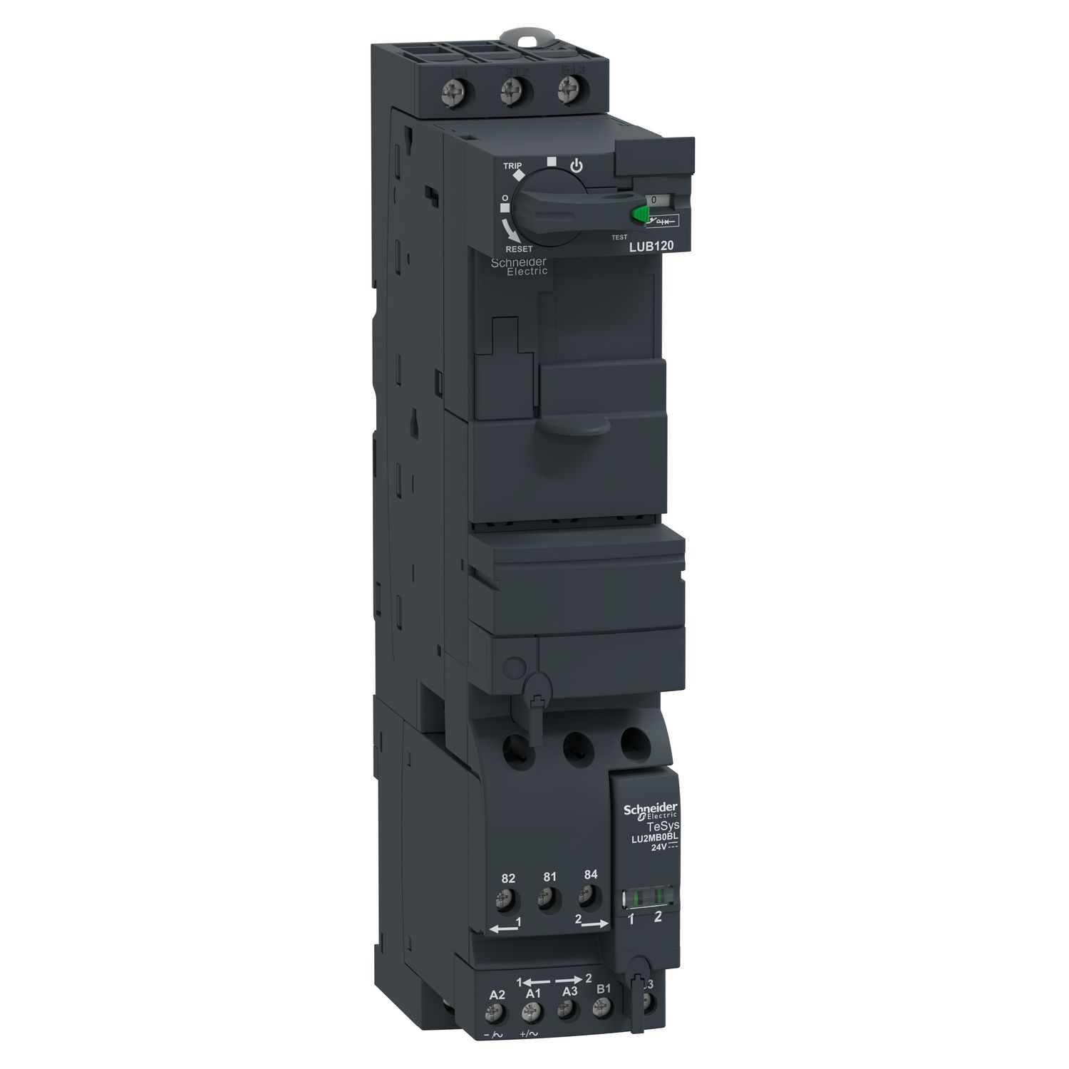 Picture of Reversing power base, TeSys Ultra, 3P, 1NO + 1NC, 12A, 690VAC, 24VDC coil