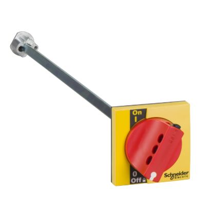 Picture of extended rotary handle, Compact INS40 to INS60, IP55, IK08, red handle on yellow front, front control