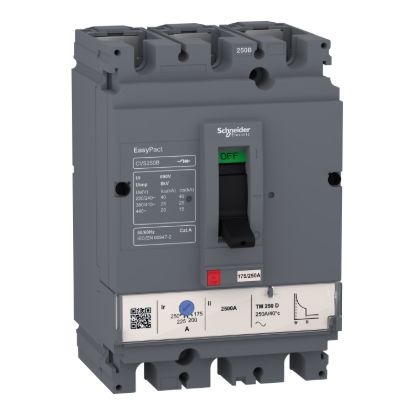 Picture of circuit breaker, EasyPact CVS100B, 25kA at 415VAC, 25A, TM-D trip unit, 3P3d