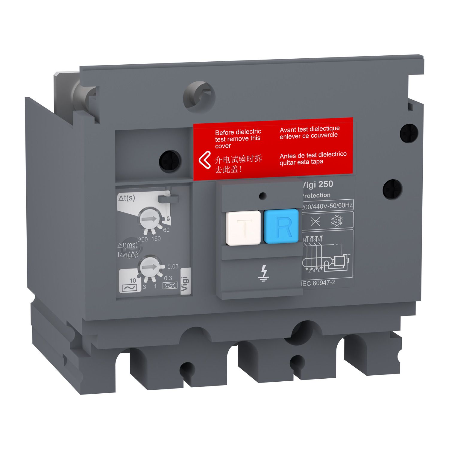 Picture of Earth-leakage add-on protection module, EasyPact CVS 250, 200VAC to 440VAC, 30mA to 10A, 3 poles